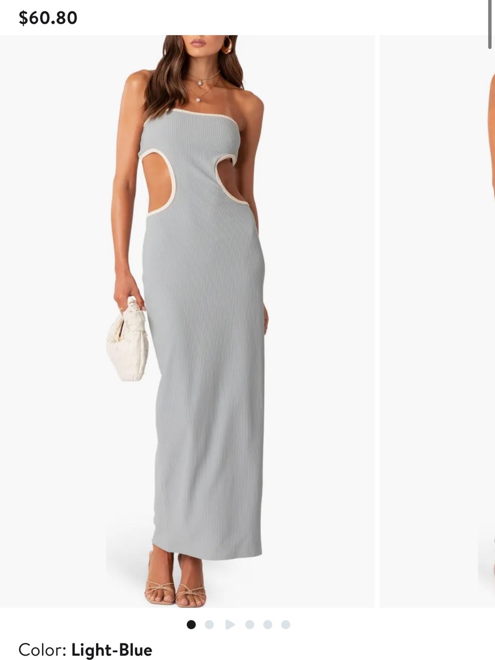 Edikted Light Blue Ribbed Cutout Strapless Maxi Dress